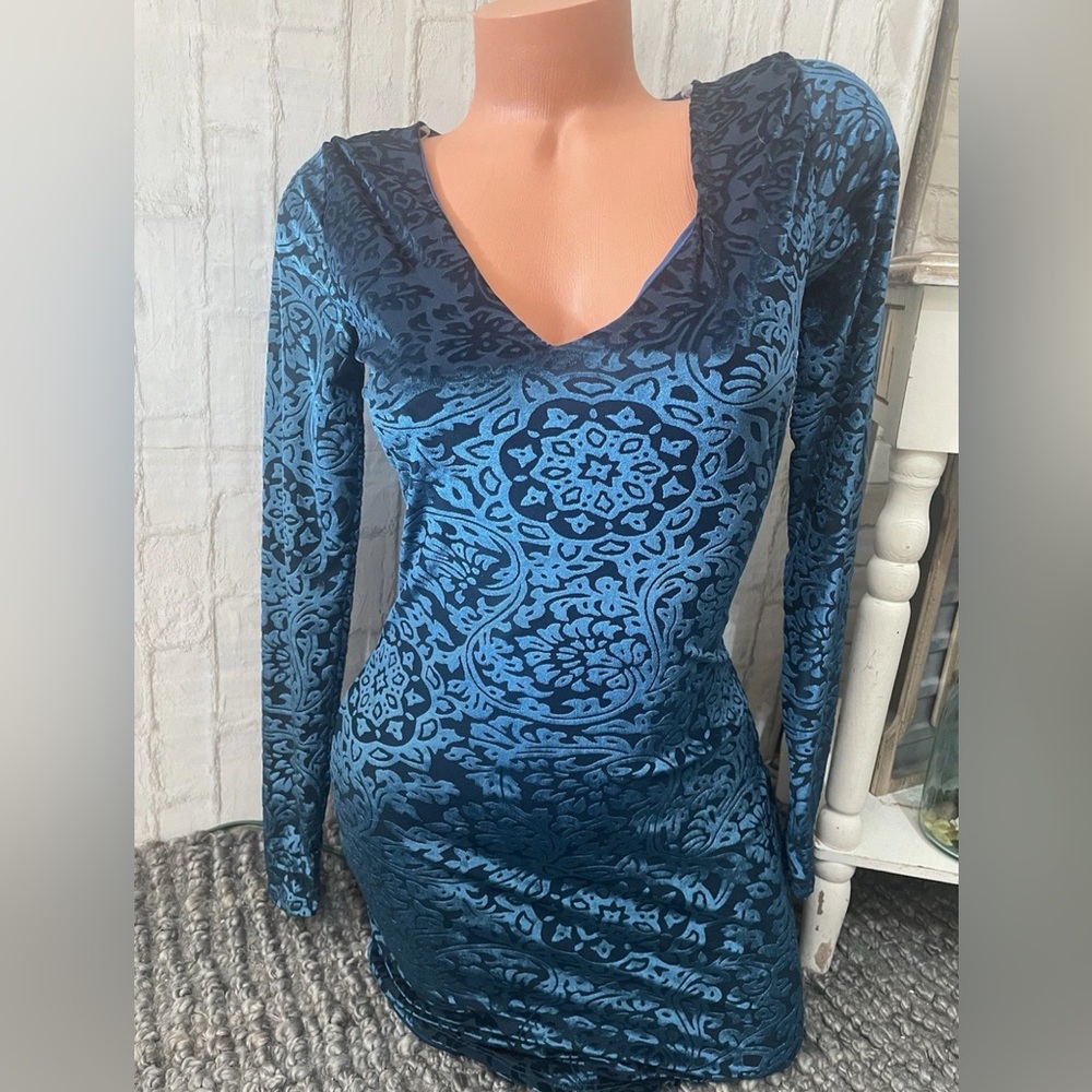 Windsor Women’s Blue Velvet Pattern Lined Mini Dress Sz M NWT!